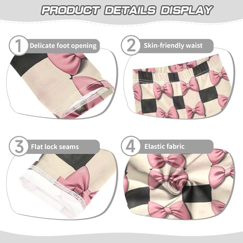 Boccsty Pink Bows Checkered Girls Leggings Kids Yoga Pants Dance Active Tights 4T3