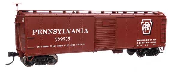 Walthers Mainline 910-40971 HO Scale 40' Early X29 Boxcar - Ready to Run - Pennsylvania Railroad #569535 Shadow Keystone (Tuscan, White)