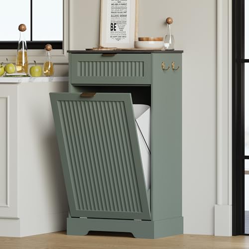 METOTI Fluted Green Trash Cabinet