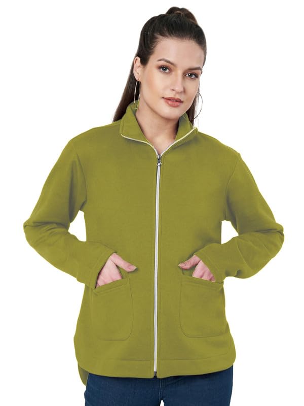 Women Fleece Long Sleeve Mock Collar Open Front Jacket-picture-13