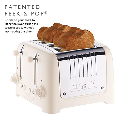 Dualit 4 Slice Lite Toaster, 2kW Toasts 120 Slices an Hour, Polished with Canvas White Trim, Bagel & Defrost Settings, 36 mm Wide Slots, 46263 - Image 2