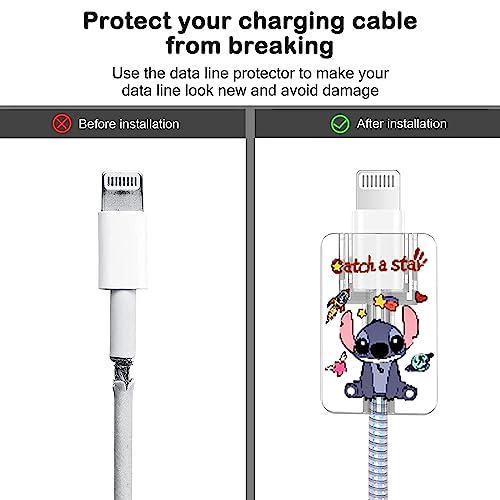 Image of ABRALE Iphone Charger Case,Accessories,Protective Case for 18W 20W iPhone 14 13 12 11 Pro Max Fast Charging Cable Adapter Charger, Cute Lightning Data Cable Case for iPhone Charger,(STITCH)