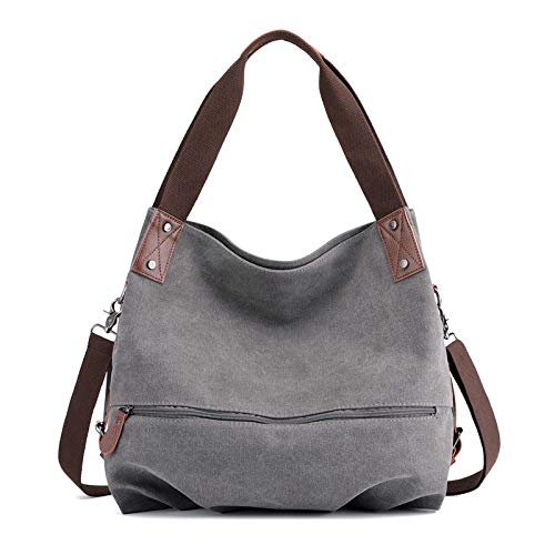Sac à main vintage en toile pour femme - 3 façons - Convertible - Sac à bandoulière - Sac de voyage, gris Cover