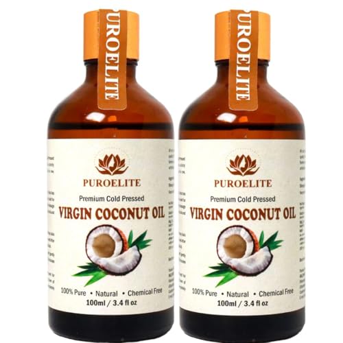 Image of Premium Cold Pressed Virgin Coconut Oil,100% Pure & Natural for Face, Hair & body Glass bottle with dropper 100 ml + 100 ml