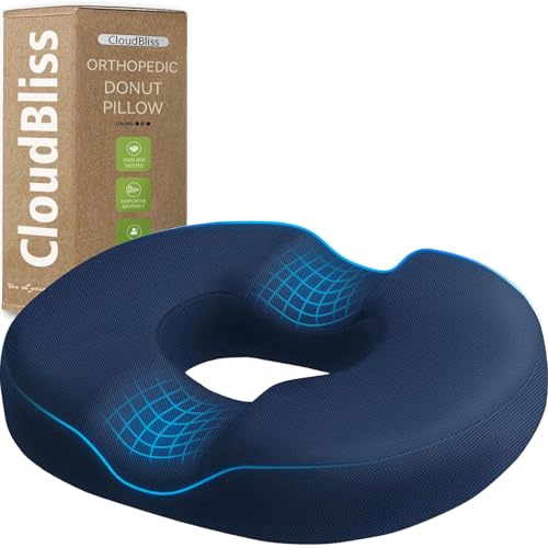 Image of CloudBliss Donut Pillow Stadium Seat Cushion for Tailbone Pain Relief and Hemorrhoids, Memory Foam Seat Chair Cushion, Portable Seat Cushions for Bleachers, Car, Home & Office