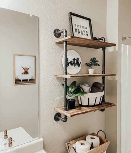 Dr.iron Industrial Pipe Shelving 3 Tiers Wall Shelf, Rustic Wall Shelf Storage Shelves Wall Mount Pipe Shelf Retro Bathroom Shelving (Black, 32" L) #TOP1