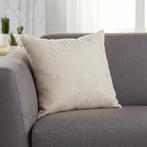 Image of Wakefit Designer Cushion Cover | 16x16 inch | Velvet Foil Print Fabric | Machine Washable | Pack of 1 | Twinkel Silver | Beige Fabric & Silver Print