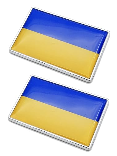 Image of 2 Pcs 3D Ukraine Ukrainians Flag Metal Car Stickers Chrome Decals,2.3 x 1.6 Inch Metal Truck Stickers,Patriotic Car Motorcycle Emblem.
