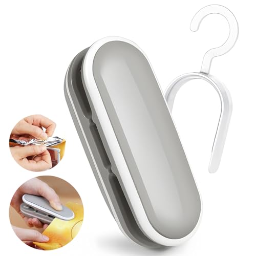 Mini sellador de bolsas, sellador térmico de mano 2 en 1 con gancho para conservación de aperitivos y almacenamiento de alimentos, máquina de sellado portátil de bolsas de patatas fritas para