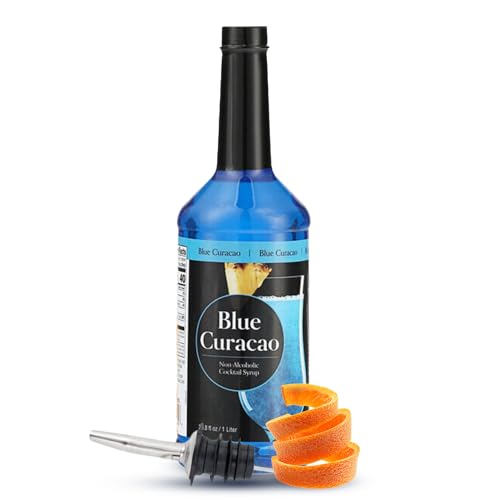 ATREVO Blue Curacao Syrup Non Alcoholic - Original Bitter Orange Citrus Flavor with Liquor Pourer...