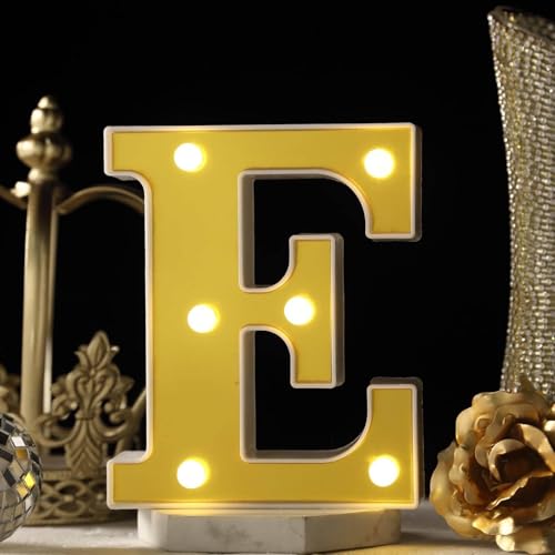 Image of Efavormart 6 inch Gold Marquee Letter E, Mirror Front Warm White LED Light Up 3D Sign, Battery Operated 72H Glow for Wedding Party & Wall Decor