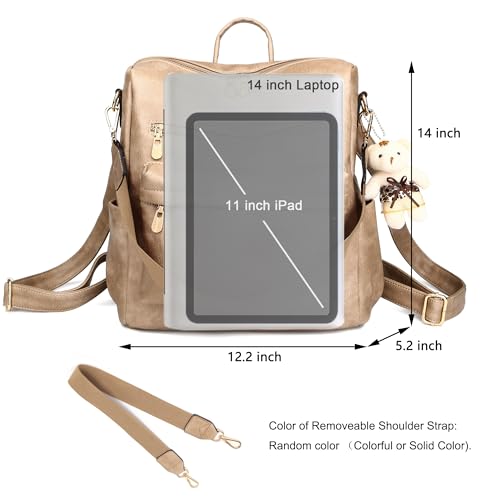 Image of Soperwillton Women Backpack Purse Shoulder Handbags Travel Bag Set 2pcs | Soft PU Leather,Large Capacity,Many Pockets,with a Functional Wallet,with a Detachable Shoulder Strap,Multipurpose Design