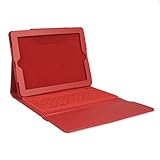 Generic Leather Case with Bluetooth Wireless Keyboard for iPad 2/3/4 (Red Case for Apple Ipad 2 3 4)