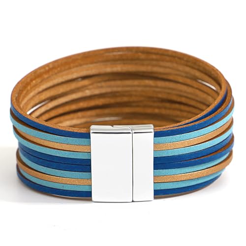 Image of Fesciory Leather Wrap Bracelets for Women, Boho Leopard Multi-Layer Crystal Beads Cuff Bracelet Jewelry