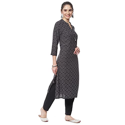 Image of Rangriti Black Liva Straight Kurta for Women