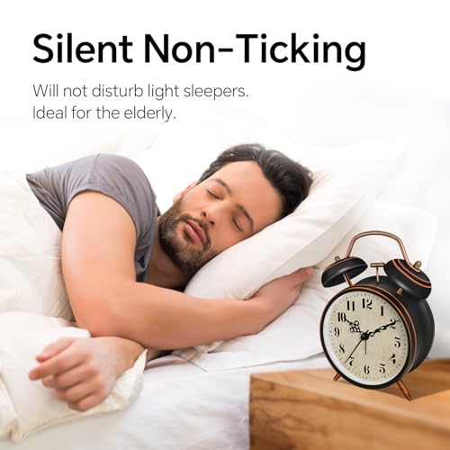 Reloj despertador analógico que funciona con pilas y doble campana metálica retro 3