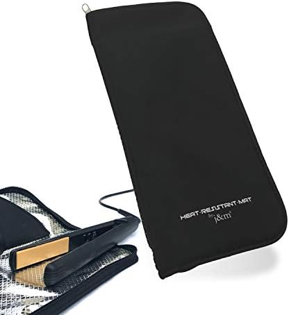 Hair Straightener Mat & Pouch by j&m - Heat Resistant - Fits ghd, BaByliss & Larger Straighteners - Zip-Up All-in-One Compact Travel Case
