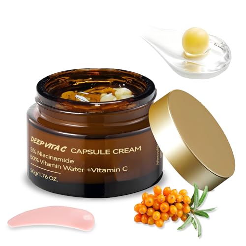Deep Vita C Crema, Crema en Cápsulas Deep Vita C, Deep Vita C Capsulle Cream, Crema de Gelatina de Colágeno Dorado, Vitamina C Profunda Humectante Facial-50G