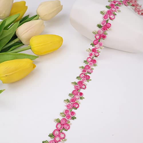 Floral Lace Ribbon Trim 10 Yards Dark Pink Embroidery Lace Applique Sewing Lace For Craft Dress Wedding Decoration #TOP3