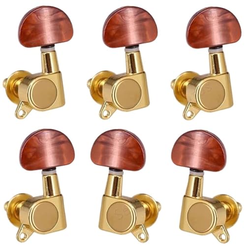 ペグ マシンヘッド コーヒー色の大きな半円形ボタンのシールギアチューニングペグチューナーマシンヘッドギター用6個セットゴールド(4L2R)