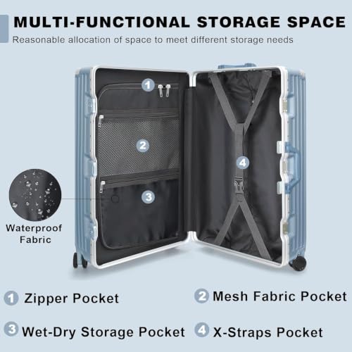 Image of AnyZip Luggage PC+ABS Aluminum Frame Zipperless Checked Luggage Hard Shell Suitcase TSA Lock Double Spinner Wheels 28 Inch Haze Blue
