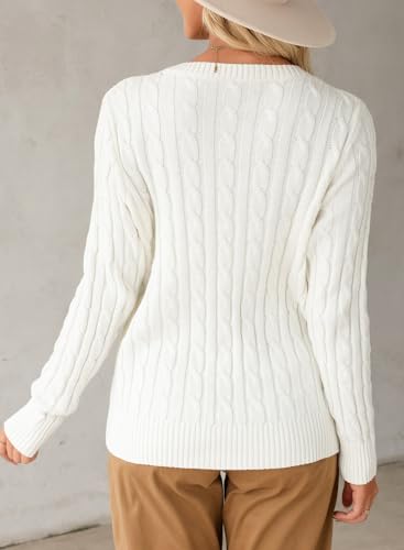 Evaless Womens White Cable Pullover Sweater Old Money Clothes Knitted Cashmere Crewneck Business Casual Tops Medium thumb #1