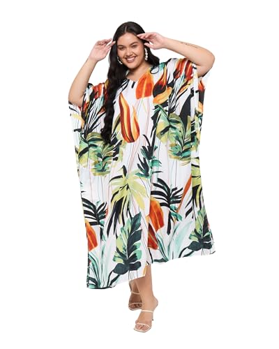 Image of Gypsie Blu Women Plus Size Kaftan Dress Beach Cover Up Maxi Dresses for Women, V-Neck Kimono Sleeve 1X-3X