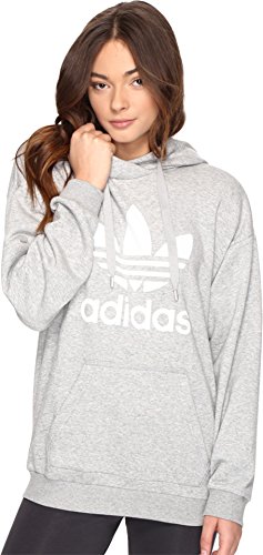 adidas Originals Women's Trefoil Hoodie, Medium Grey Heather/White, Small