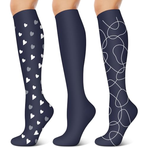 Image of 3 Pairs Compression Socks for Women & Men 15-20 mmHg- Best Support for Nurses, Running, Hiking, Recovery & Flight Socks