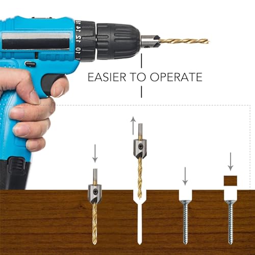 Countersink Bit Set, Countersink Drill Bit 7+1pcs Set, High-speed Steel Drill Bit, Countersunk Head Drill Screw Cap Taper Drill for Wood Drilling or Woodworking Chamfer