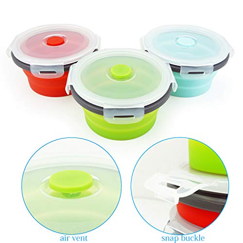 Ecomorning 3Piece Round Collapsible Lunch Container Silicone Food Storage Containers Collapsible Camping Bowl With Airtight Silicone Lids, Microwave, & Freezer Safe, 350Ml #TOP3