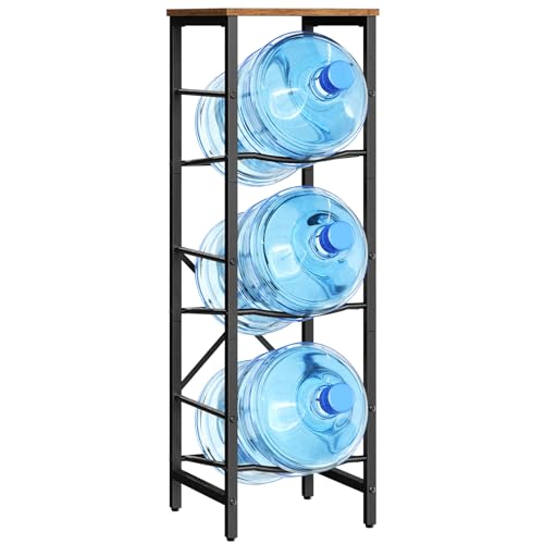 HOOBRO Water Jug Rack Water Bottle Holder 5 Gallon Water Jug Rack 3-Tier Water Cooler Storage Rack Water Dispenser Stand for Kitchen Living Room Office Rustic Brown and Black BF01ST01