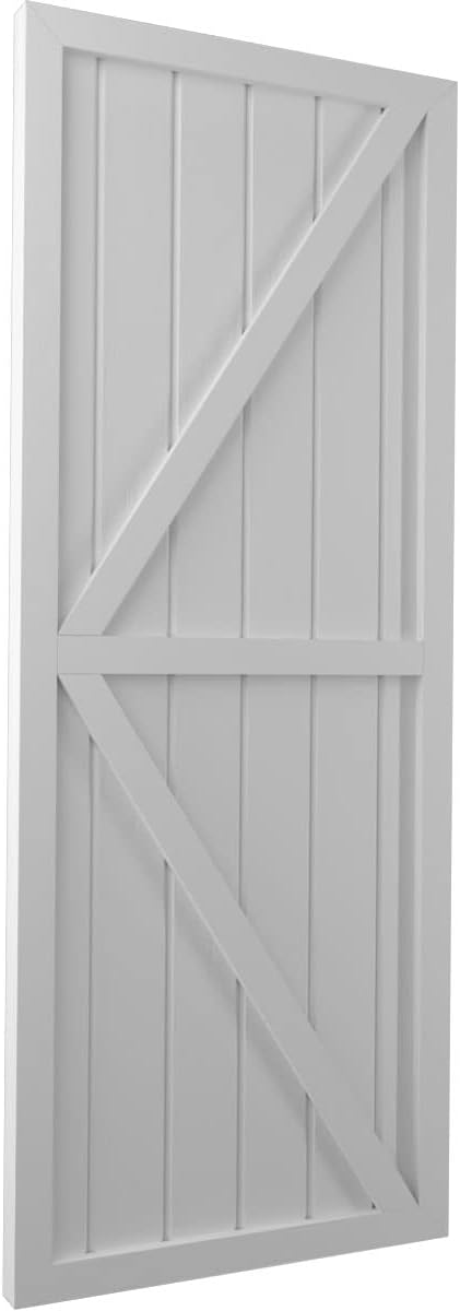 Ekena Millwork ARW102BF621X52PRH Americraft Six Exterior Real Wood Two Equal Panel Framed Board-n-Batten Shutters w/Double Z-Bar (Per Pair), 21"W x 52"H, Primed