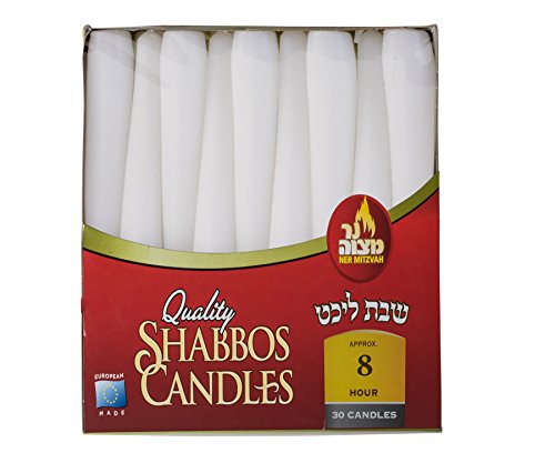 image for Ner Mitzvah Classic White Taper Candles - 10 Inch – 30 Bulk Pack –