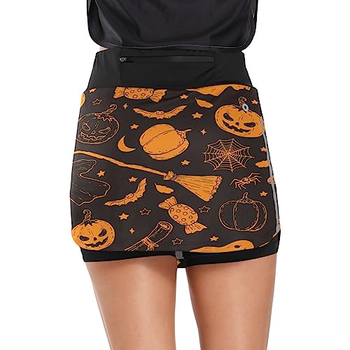 ODAWA Saia de tênis feminina Halloween Doodle Pumpkin short esportivo com bolsos P-GGG, Abóbora de r