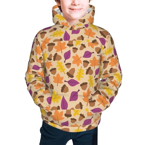 Acorn Autumn Fall Leaf Leaves Kid Hoodies Boys Sweatshirts Girls Pullover with Pocket3