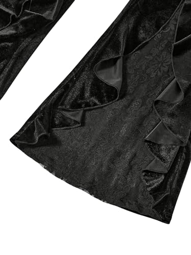 Verdusa Women's Plus Size Ruffle Trim Lace Velvet Pants Elastic Waist Wide Leg Palazzo Pants4