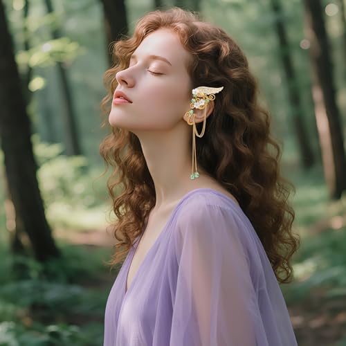 Fairy Elf Ear Cuffs, Butterfly Elf Ear Cuffs with Tassel, Elven Cosplay Costume Ear Wrap Earrings Non Piercing Renaissance for Women Adult3