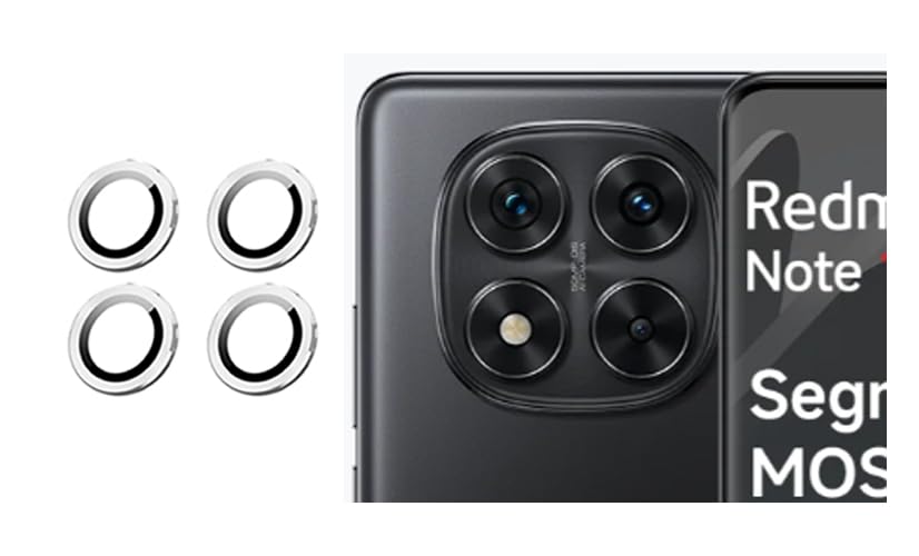 Image of imluckies Camera Ring Lens Protector (Aluminum with Tempered Glass) Compatible for Redmi Note 14 Pro - Silver (Pack of 4 rings)