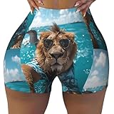 Pevtufa Hawaiianische Schwimmshorts mit Löwen-Druck, für Damen, nahtlos, weich, glatt,...