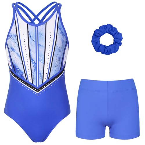 Gymnastics Leotards for Girls With Polyamide Shorts Sparkly Ballet Dance Activewear 12-13 Years Royal-blue Diamond
