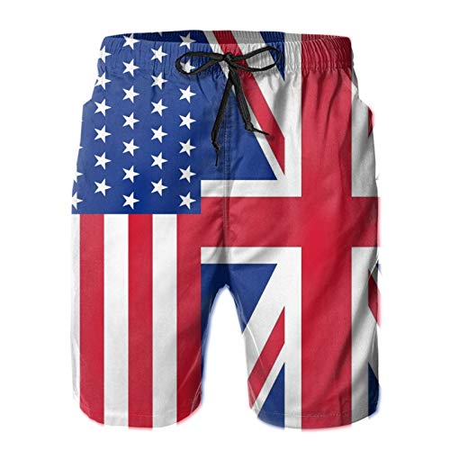 Mens Beach Shorts USA British Flag Swim Trunks Quick Dry Swimwear