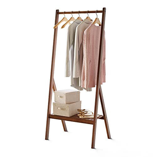 Yumyolk Portant à vêtements, Porte-vêtements Multifonctionnel, Chambre Vêtements, Tringle meuble, Porte-Manteau pour Chaussures Rangement, Bambou, 69 x 48 x 158 cm, brun vintage