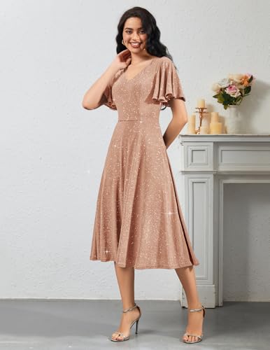 Image of Bridesmay Women's Formal Wedding Guest Dress for Women 2026 Short Sleeve Fit and Flare Tea Party Dresses