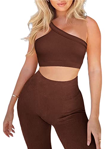 Workout Sets for Women 2 Piece Seamless Sexy One Shoulder Sport Bra High Waist Shorts GMY Yoga Two Piece Outfits