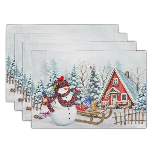 Sphragiyn Xmas Snowman Placemats 12×18 Inches Set of 4 Fabric Washable