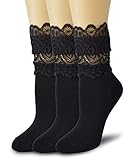 ViViKi Womens Lace Socks Black Ruffle Socks for Women Sexy Fashion Frilly Ankle Socks 3 Pairs