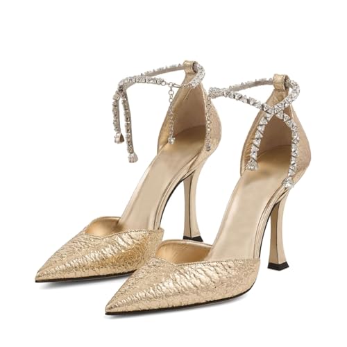 Women's Stiletto Heels Slingback Pumps - Pointed Closed Toe Ankle Rhinestone Strappy Buckle Fashion High Heeled Sandals