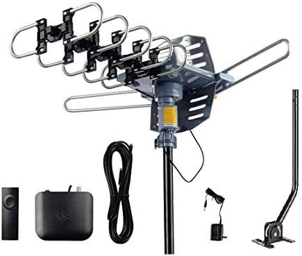 AirDiff Digital Outdoor Amplified Antenna 150 Miles Long Range with Remote Controller - 360 Degree Rotation- Mounting Pole Included