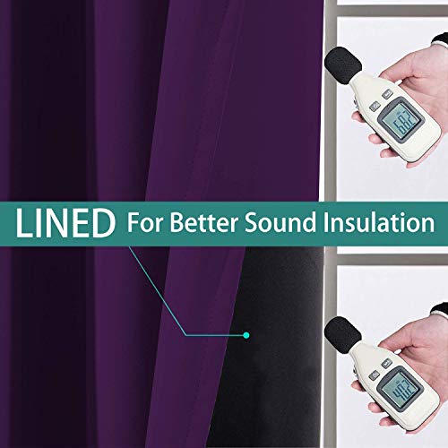 Image of Yakamok Purple 100% Blackout Patio Door Curtain Panels W100 x L96,1 Panel | Noise Reducing Barrier Panel for Sliding Glass Door, 2 Thick Layers Heat Full Light Blocking Patio Door Drapery